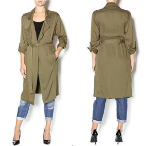 BERSHKA Army Green Casual Trench Coat M